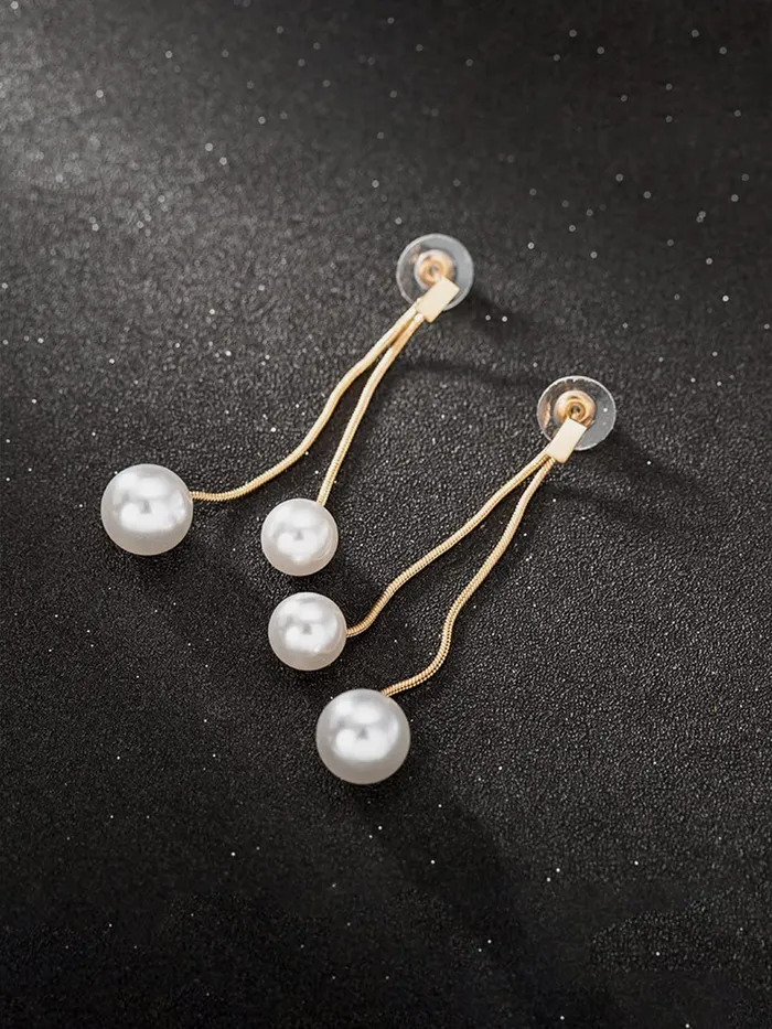 Earrings Yellow Chimes Yellow Chimes Danglers Earrings for Women White Pearl Fashion Earrings for Women Long Chain Gold Plated Dangler Earrings Birthday Gift For Girls Anniversary Gift for Wife
