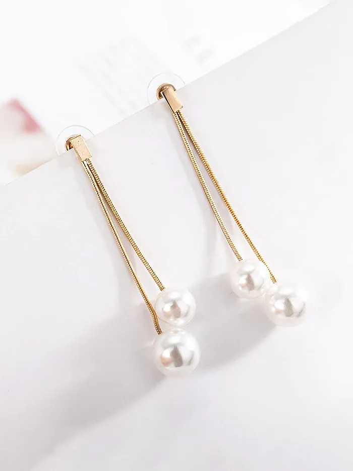 Earrings Yellow Chimes Yellow Chimes Danglers Earrings for Women White Pearl Fashion Earrings for Women Long Chain Gold Plated Dangler Earrings Birthday Gift For Girls Anniversary Gift for Wife