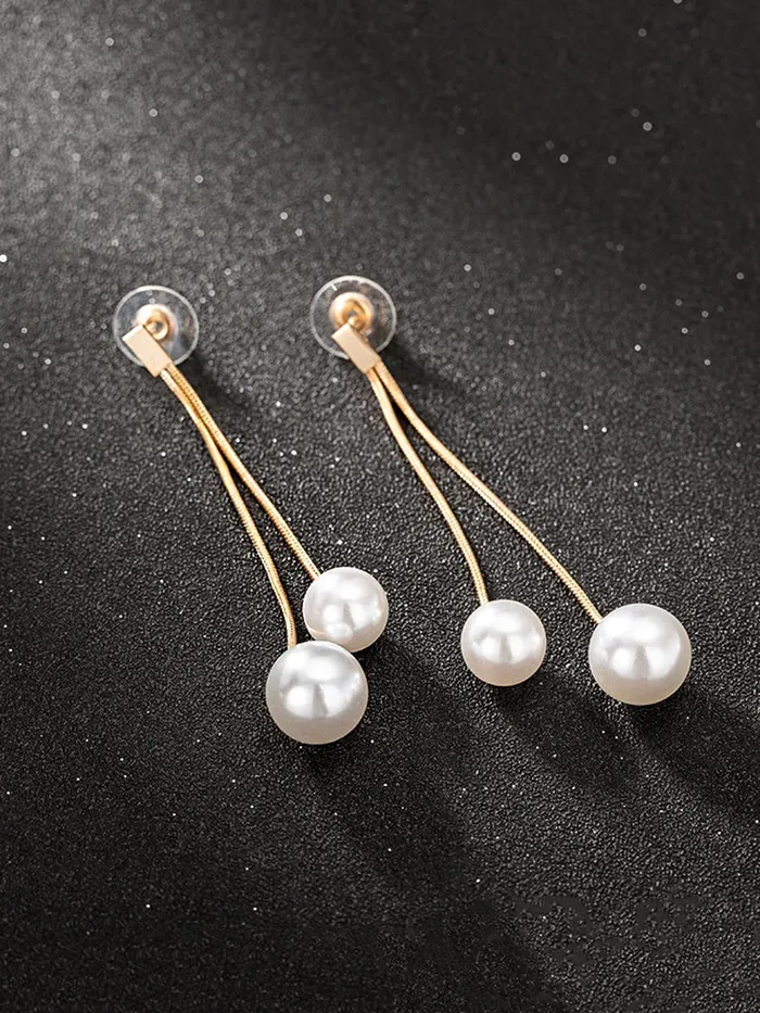 Earrings Yellow Chimes Yellow Chimes Danglers Earrings for Women White Pearl Fashion Earrings for Women Long Chain Gold Plated Dangler Earrings Birthday Gift For Girls Anniversary Gift for Wife