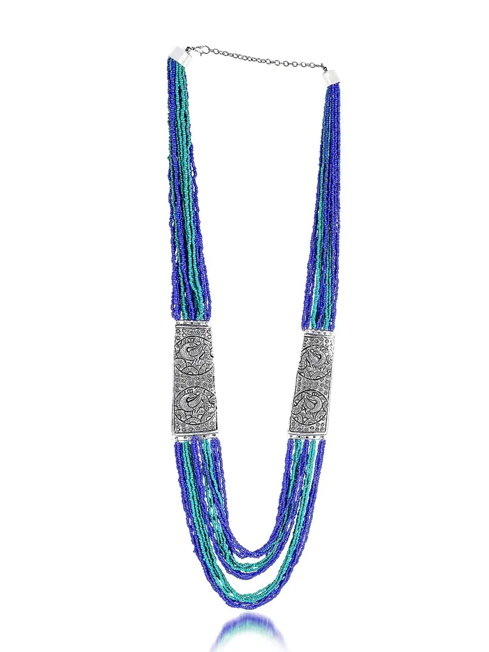 Earrings Yellow Chimes Yellow Chimes Designer Artistic Handmade Afghani Tibetan Style German Silver Oxidized Mulit Layer Beads Long Necklace Women and Girls Blue