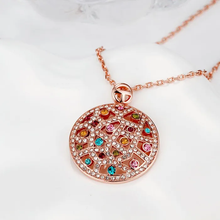 Earrings Yellow Chimes Yellow Chimes Designer Circle 18K Rose Gold Plated Swiss Zircon Pendant for Women and Girls