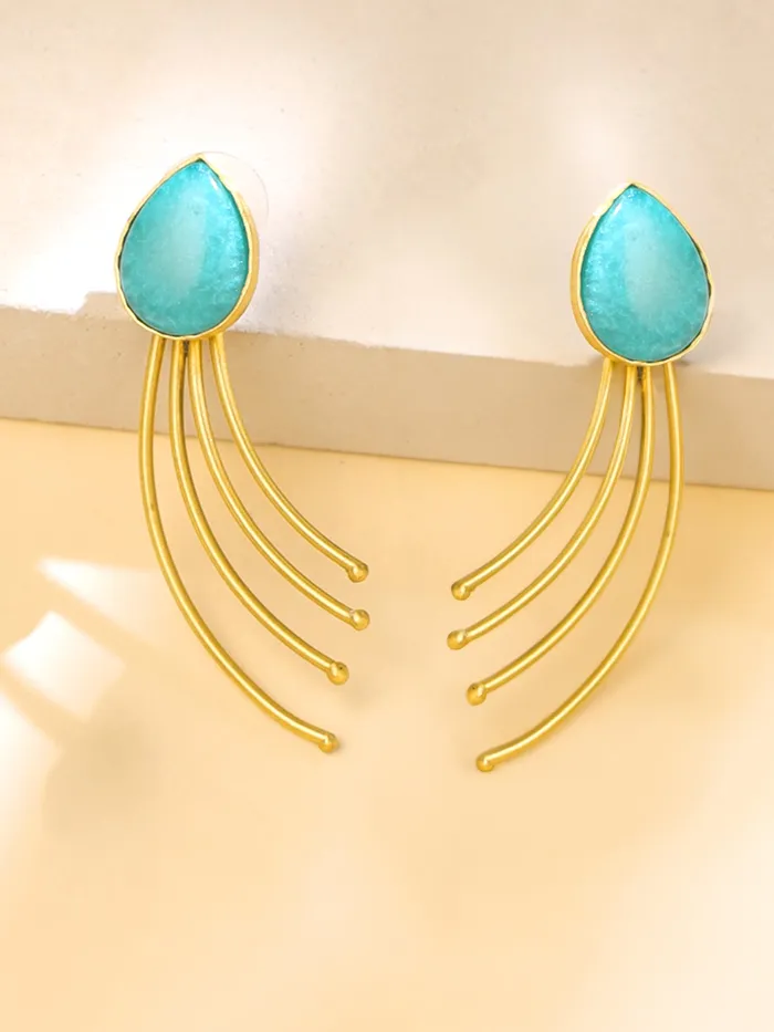Earrings Yellow Chimes Yellow Chimes Drop Earrings For Women Fashion Golden Women Earrings Green Stone Gold Plated Drop Earrings For Girls Birthday Gift for Girls Anniversary Gift for Women