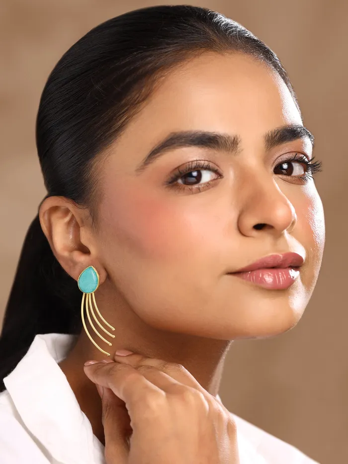 Earrings Yellow Chimes Yellow Chimes Drop Earrings For Women Fashion Golden Women Earrings Green Stone Gold Plated Drop Earrings For Girls Birthday Gift for Girls Anniversary Gift for Women