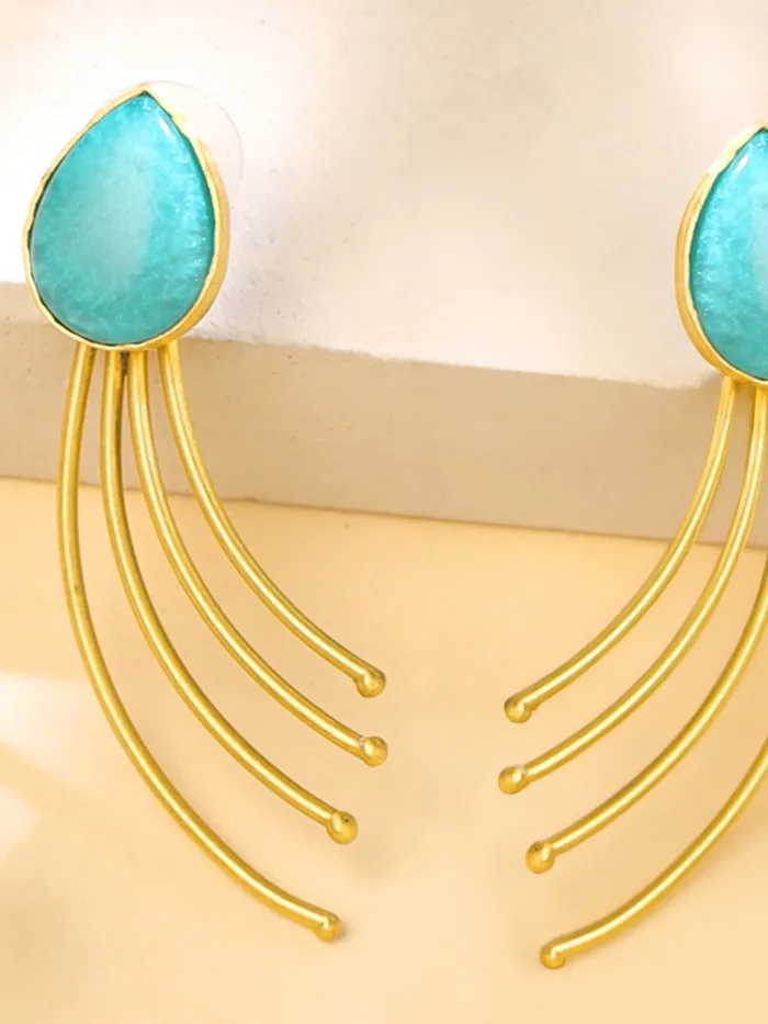 Earrings Yellow Chimes Yellow Chimes Drop Earrings For Women Fashion Golden Women Earrings Green Stone Gold Plated Drop Earrings For Girls Birthday Gift for Girls Anniversary Gift for Women