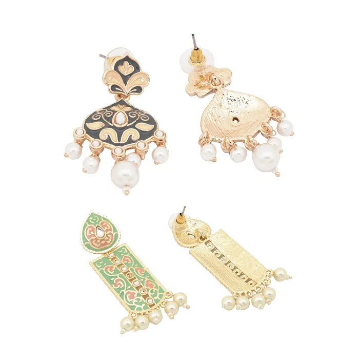 Earrings Yellow Chimes Yellow Chimes Earrings for Women and Girls Meenakari Drop Gold Plated 2 pc Combo of Meenkari Drop Earrings Birthday Gift for girls and women Anniversary Gift for Wife