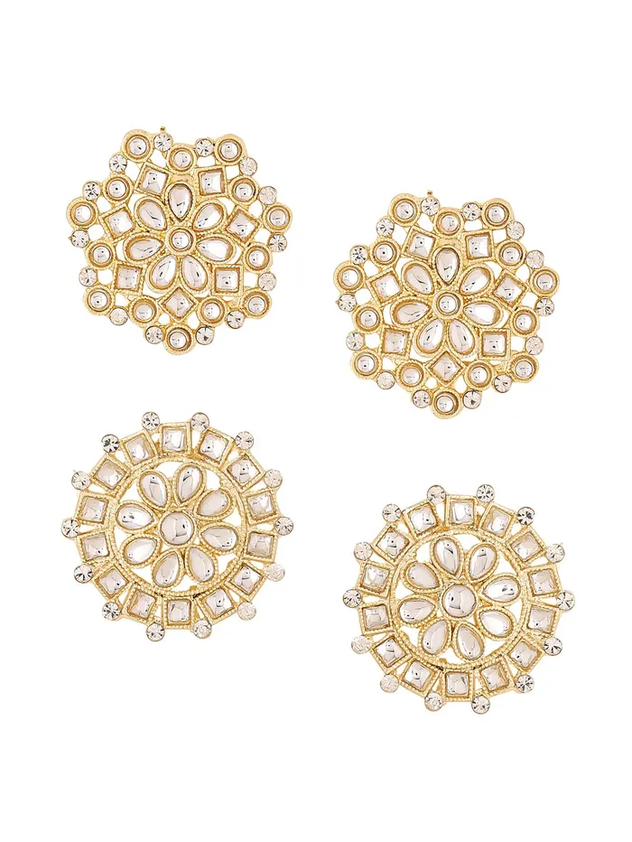 Earrings Yellow Chimes Yellow Chimes Earrings for Women Gold Toned Kundan Studded Set of 2 Pairs Stud Earrings for Women and Girls Earrings Yellow Chimes Yellow Chimes Earrings for Women Gold Toned Kundan Studded Set of 2 Pairs Stud Earrings for Women and Girls