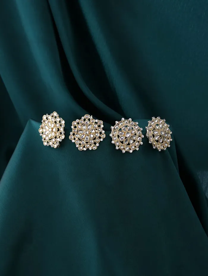 Earrings Yellow Chimes Yellow Chimes Earrings for Women Gold Toned Kundan Studded Set of 2 Pairs Stud Earrings for Women and Girls
