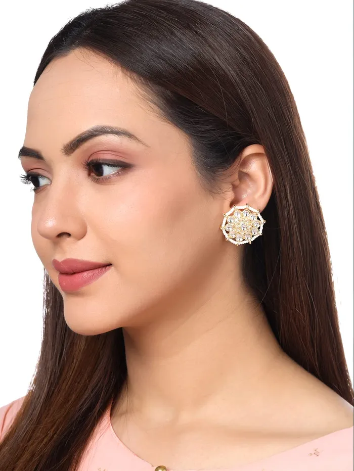 Earrings Yellow Chimes Yellow Chimes Earrings for Women Gold Toned Kundan Studded Set of 2 Pairs Stud Earrings for Women and Girls