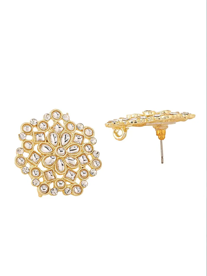 Earrings Yellow Chimes Yellow Chimes Earrings for Women Gold Toned Kundan Studded Set of 2 Pairs Stud Earrings for Women and Girls