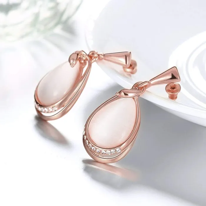 Earrings Yellow Chimes Yellow Chimes Elegant Combo of 2 Pairs Rosegold Plated Opal Crystal Drop Earrings for Women and Girls