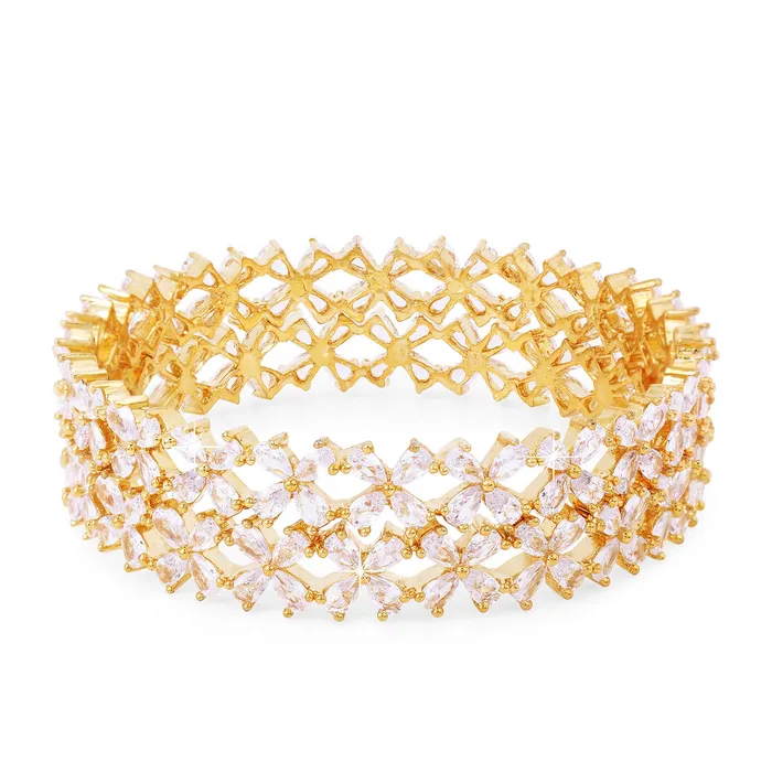 Earrings Yellow Chimes Yellow Chimes Elegant Set of 2 Pcs White ADAmerican Diamond Studded 18k Gold Plated Handcrafted Floral Bangles for Women Girls 28