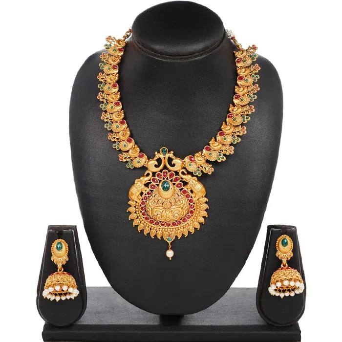 Earrings Yellow Chimes Yellow Chimes Ethnic Jewellery Set Gold Plated Peacock Jewelry Set Traditional Antique Ruby Necklace Set For Women Girls