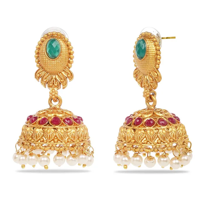 Earrings Yellow Chimes Yellow Chimes Ethnic Jewellery Set Gold Plated Peacock Jewelry Set Traditional Antique Ruby Necklace Set For Women Girls