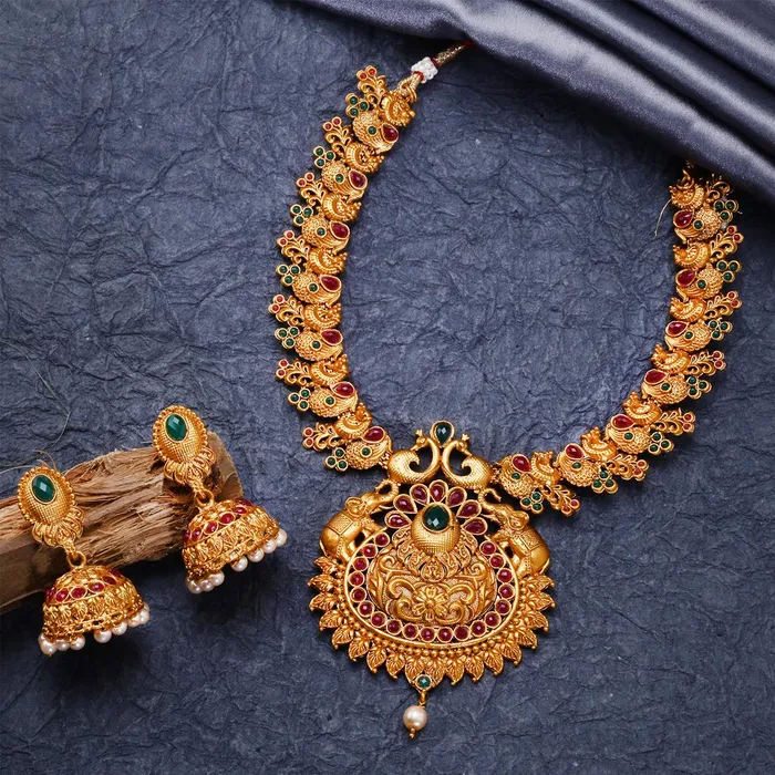 Earrings Yellow Chimes Yellow Chimes Ethnic Jewellery Set Gold Plated Peacock Jewelry Set Traditional Antique Ruby Necklace Set For Women Girls