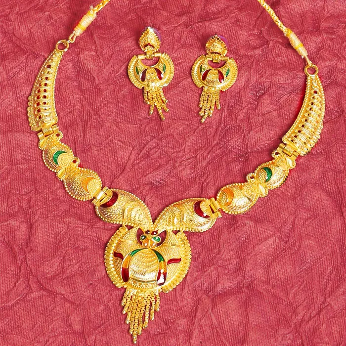 Earrings Yellow Chimes Yellow Chimes Ethnic One Gram Gold Designer Antique Golden Traditional Choker Necklace with Earrings Jewellery Set for Women Girls