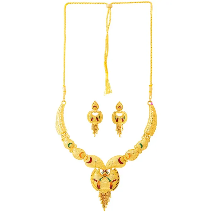 Earrings Yellow Chimes Yellow Chimes Ethnic One Gram Gold Designer Antique Golden Traditional Choker Necklace with Earrings Jewellery Set for Women Girls