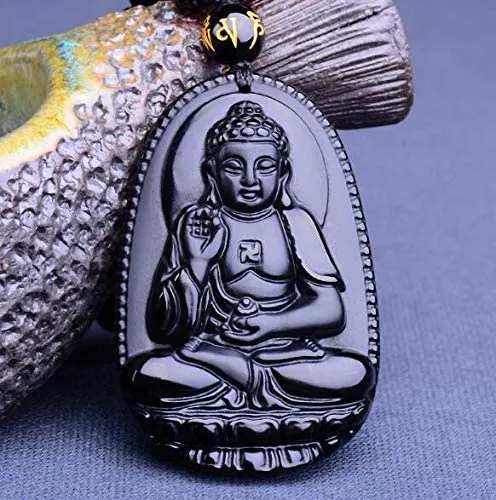 Earrings Yellow Chimes Yellow Chimes Exclusive DVine Collection Natural Black Obsidian HandCarved Healing Beads Natural Stones Reiki Buddha Long Pendant Necklace Men and Women Unisex