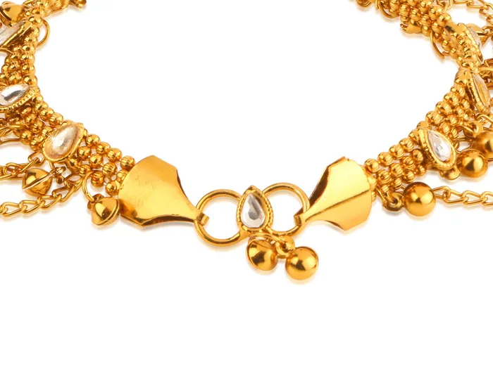 Earrings Yellow Chimes Yellow Chimes Exquisite Studded Golden Oxidized Traditional Kundan Payal Anklets for Women and Girls