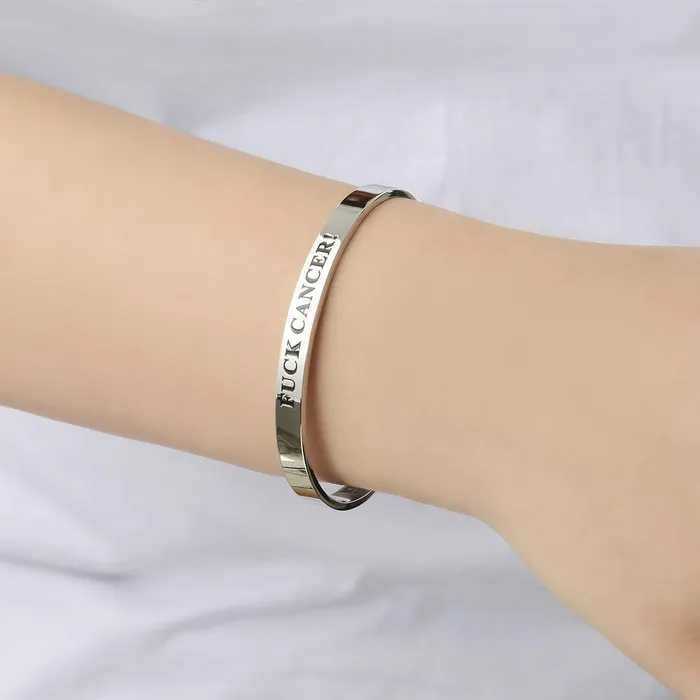 Earrings Yellow Chimes Yellow Chimes Fuck Cancer Keep Going Unisex Inspirational Gifts Message Engraved Karma Band Bracelet Bangle Mirror Polish Stainless Steel for Women Men