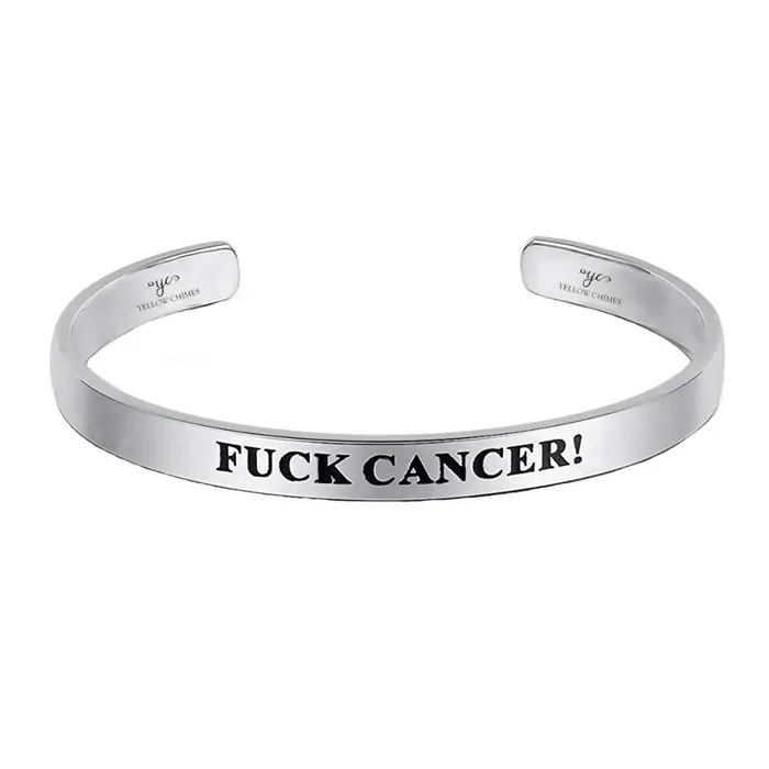 Earrings Yellow Chimes Yellow Chimes Fuck Cancer Keep Going Unisex Inspirational Gifts Message Engraved Karma Band Bracelet Bangle Mirror Polish Stainless Steel for Women Men