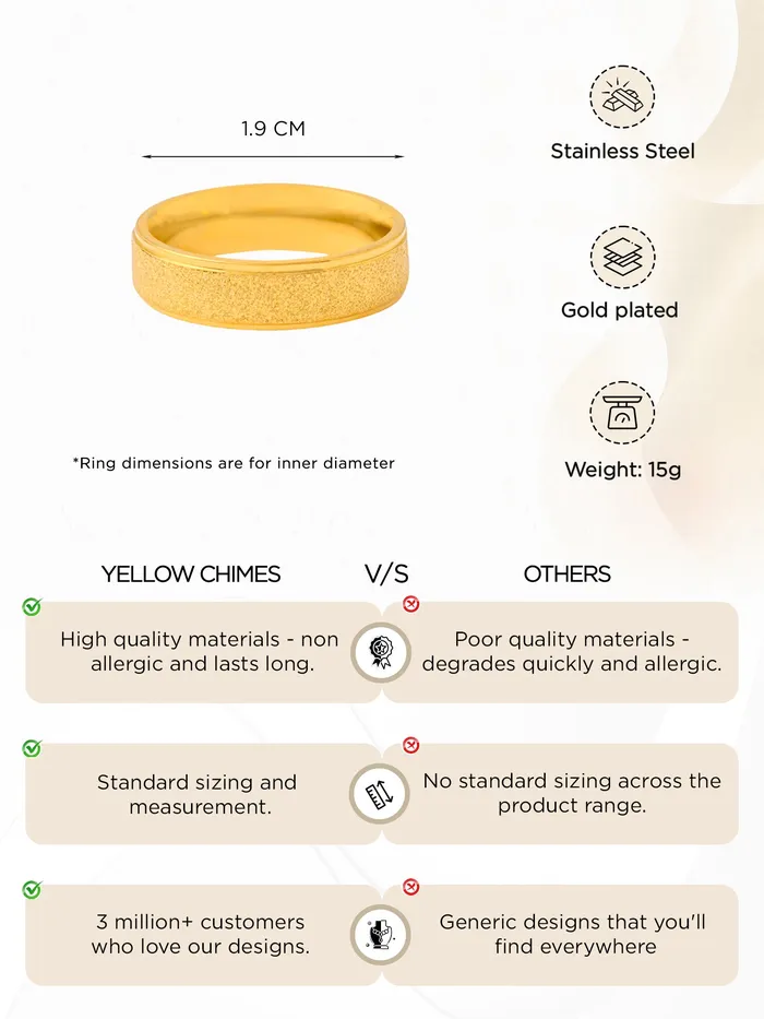 Earrings Yellow Chimes Yellow Chimes Gold Plated Rings For Men Pack of 1 Stainless Steel Men Ring Stardust Design Golden Finger Ring for Boys Ideal Gift For Men and Boys