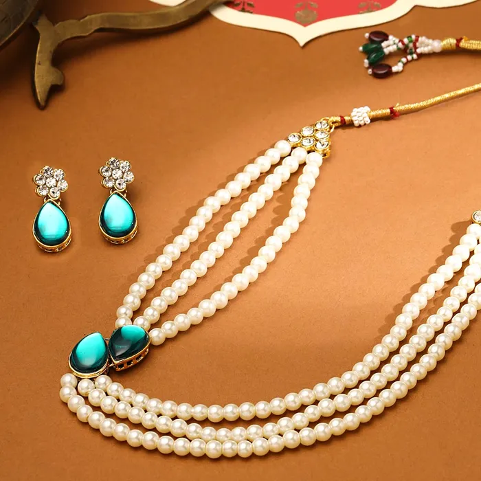 Earrings Yellow Chimes Yellow Chimes Jewellery Set for Women Multilayer Beads with Green Studded Neckalce Set with Earrings for Women and Girls