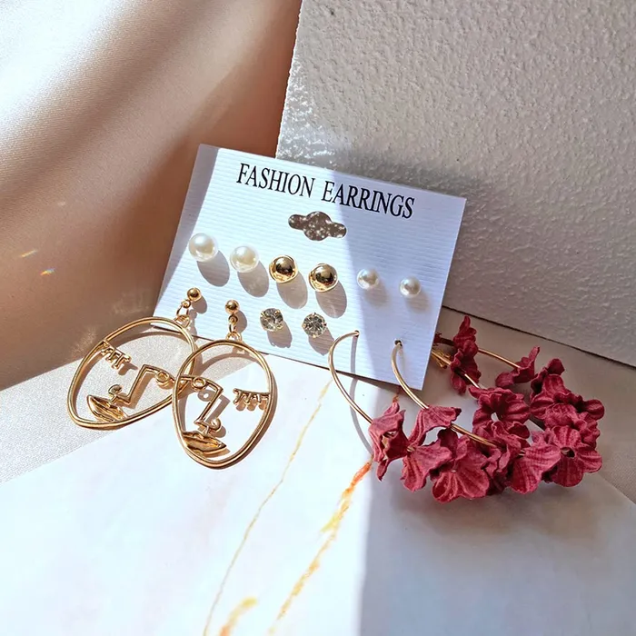 Earrings Yellow Chimes Yellow Chimes Latest Fashion Designs Combo of 12 Pairs Gold Plated Pearl Thread Dangle Stud Hoop Earrings Set for Women and Girls Medium