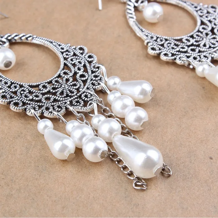 Earrings Yellow Chimes Yellow Chimes Latest Fusion Vintage Turkish Design Pearls Oxidized Silver Bohemian Long Tassel Dangle Earrings For Women And Girls