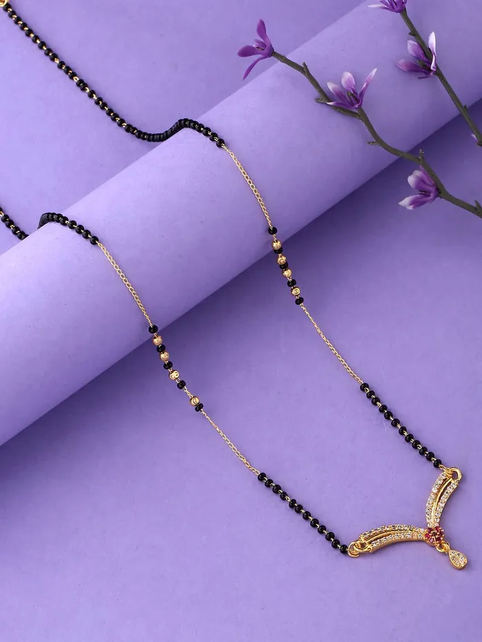 Earrings Yellow Chimes Yellow Chimes Mangalsutra for Women ADAmerican Diamond Studded Black Beads Mangalsutra for Women and Girls ADMS 1