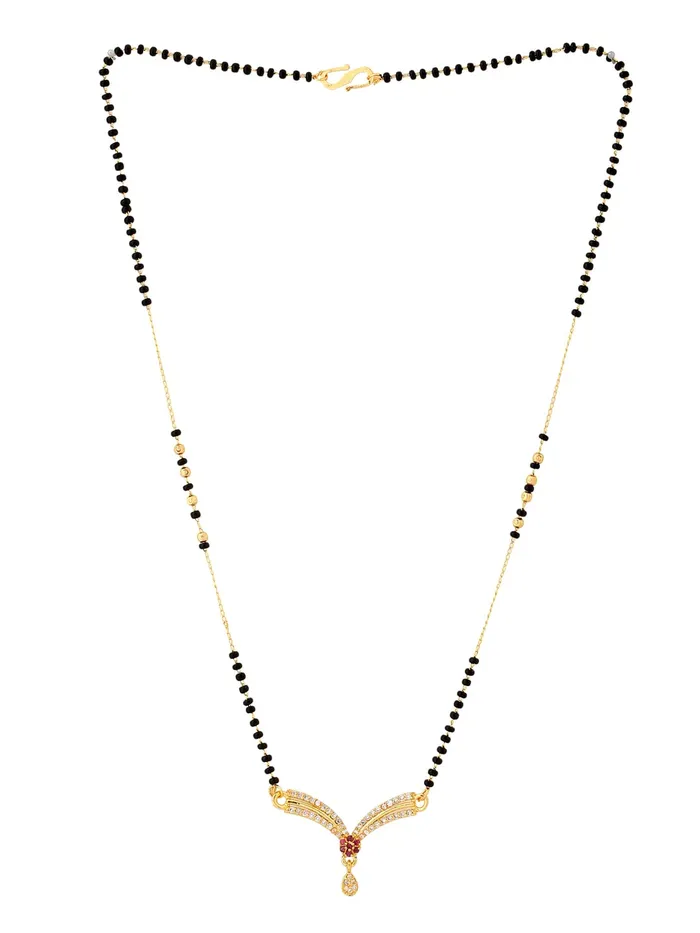 Earrings Yellow Chimes Yellow Chimes Mangalsutra for Women ADAmerican Diamond Studded Black Beads Mangalsutra for Women and Girls ADMS 1