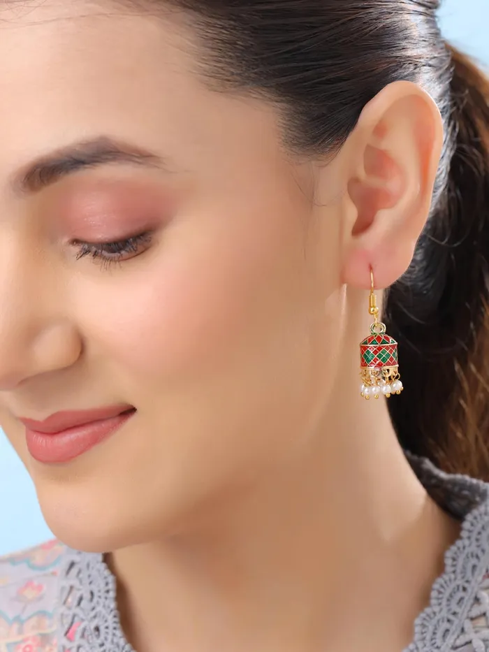 Earrings Yellow Chimes Yellow Chimes Meenakari Jhumka Earrings for Women Traditional Jhumki Earrings Set for Girls Combo of 4 Pairs Jhumkas Ethnic Gold Plated Women Earrings Birthday Gift For Girls