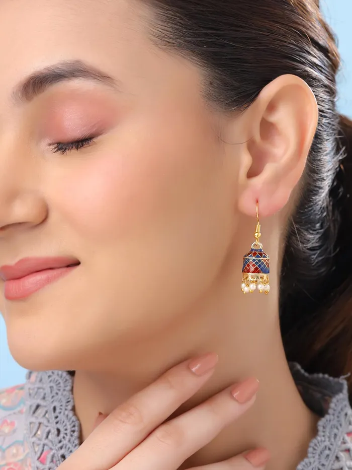 Earrings Yellow Chimes Yellow Chimes Meenakari Jhumka Earrings for Women Traditional Jhumki Earrings Set for Girls Combo of 4 Pairs Jhumkas Ethnic Gold Plated Women Earrings Birthday Gift For Girls