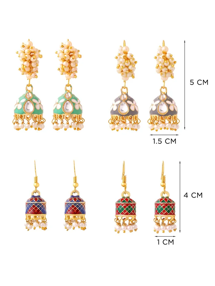 Earrings Yellow Chimes Yellow Chimes Meenakari Jhumka Earrings for Women Traditional Jhumki Earrings Set for Girls Combo of 4 Pairs Jhumkas Ethnic Gold Plated Women Earrings Birthday Gift For Girls