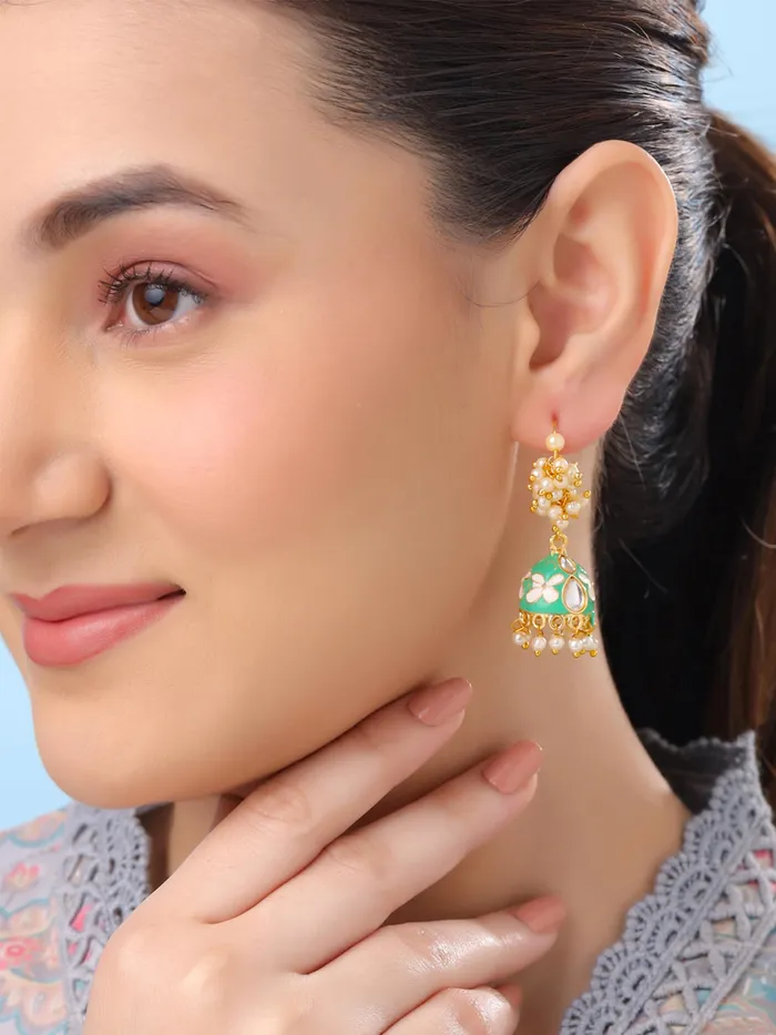 Earrings Yellow Chimes Yellow Chimes Meenakari Jhumka Earrings for Women Traditional Jhumki Earrings Set for Girls Combo of 4 Pairs Jhumkas Ethnic Gold Plated Women Earrings Birthday Gift For Girls