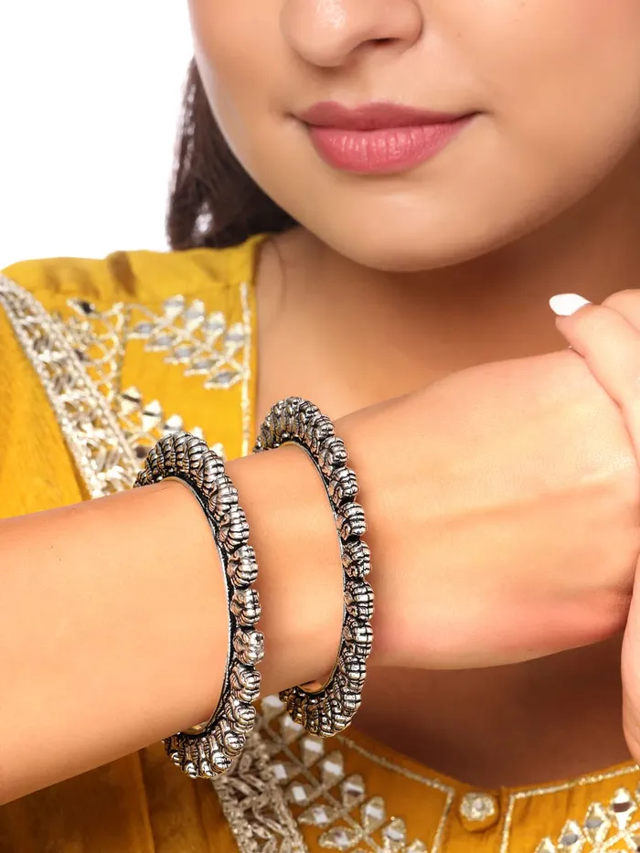 Earrings Yellow Chimes Yellow Chimes Oxidised Bangles For women Set Of 2 Pcs Silver Oxidized Kolhapuri Bangles Traditional Bangles For Women Girls