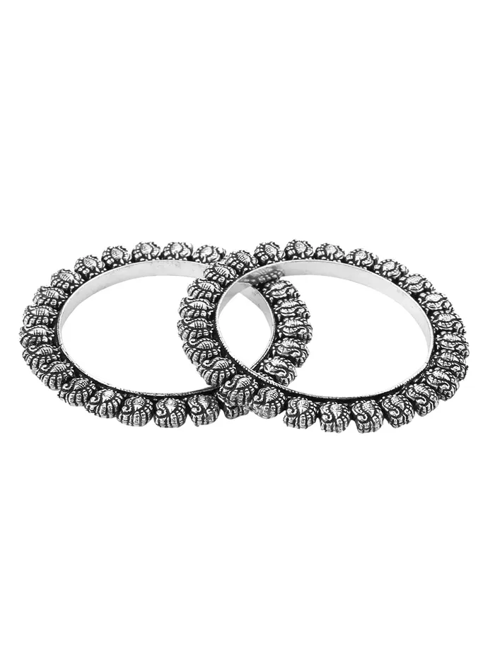 Earrings Yellow Chimes Yellow Chimes Oxidised Bangles For women Set Of 2 Pcs Silver Oxidized Kolhapuri Bangles Traditional Bangles For Women Girls