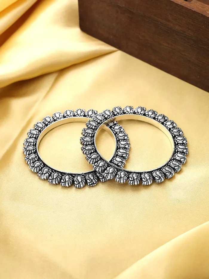 Earrings Yellow Chimes Yellow Chimes Oxidised Bangles For women Set Of 2 Pcs Silver Oxidized Kolhapuri Bangles Traditional Bangles For Women Girls