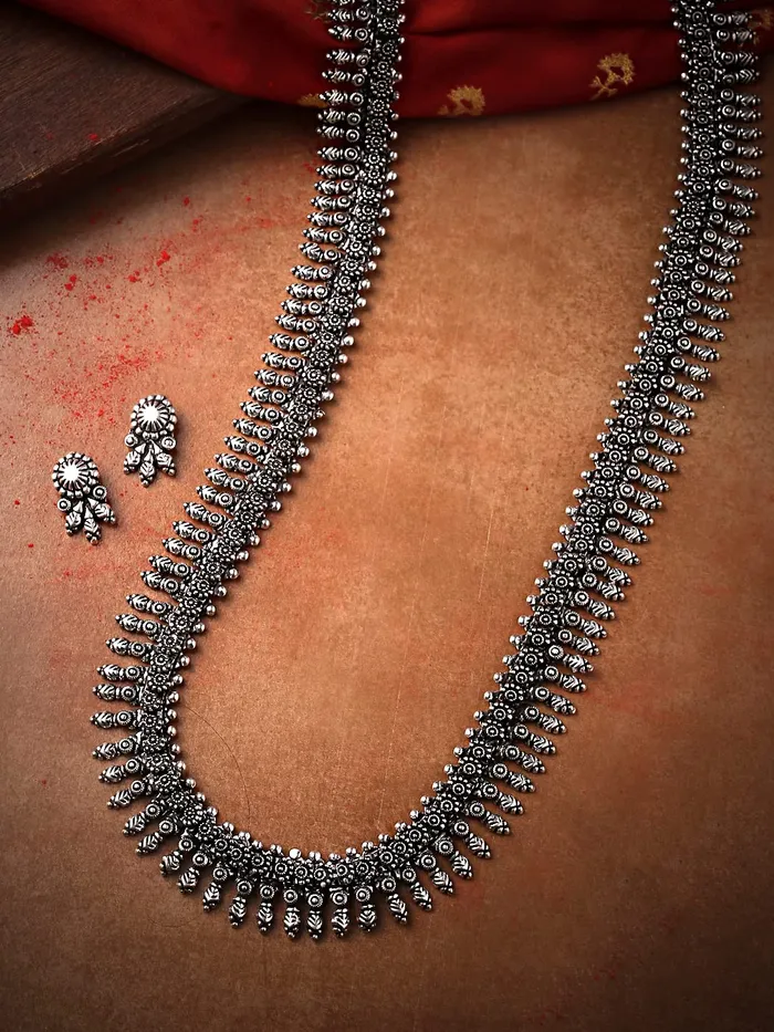 Earrings Yellow Chimes Yellow Chimes Oxidised Necklace Set Silver Kolhapuri Necklace Traditional Necklace Set For Women Girls