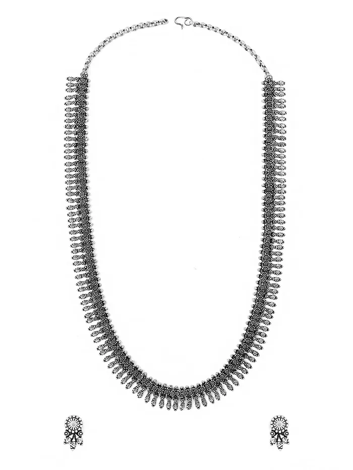 Earrings Yellow Chimes Yellow Chimes Oxidised Necklace Set Silver Kolhapuri Necklace Traditional Necklace Set For Women Girls