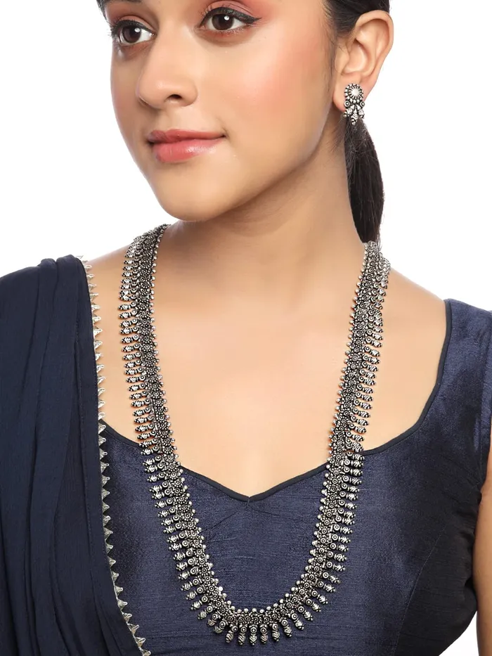 Earrings Yellow Chimes Yellow Chimes Oxidised Necklace Set Silver Kolhapuri Necklace Traditional Necklace Set For Women Girls