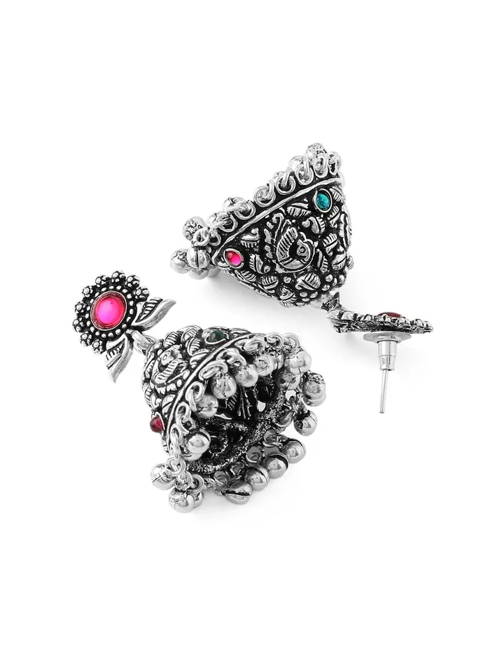 Earrings Yellow Chimes Yellow Chimes Oxidised Silver Jhumki Earrings For Women Silver Oxidised Jhumka Traditional Kolhapuri Jhumka Earrings For Women and Girls