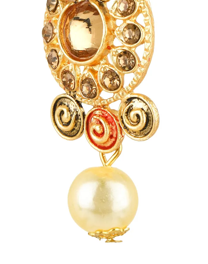 Earrings Yellow Chimes Yellow Chimes Peacock Design Kundan Studded Meenakari Work Gold Plated Jewellery Pendant Set for Women and Girls