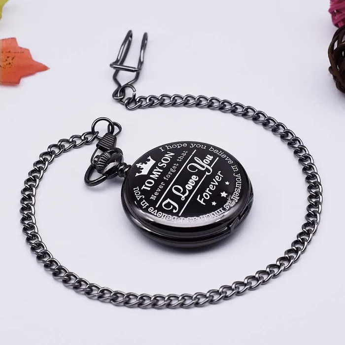 Earrings Yellow Chimes Yellow Chimes Pendant for Men Black Men Pendant Pocket Watch Pendant with Chain for Son Unique Memorable Gift for Son Stainless Steel Clock for Men and Boys