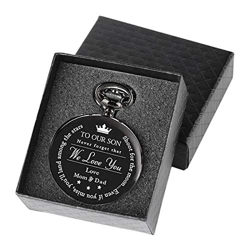 Earrings Yellow Chimes Yellow Chimes Pendant for Men Black Men Pendant Pocket Watch Pendant with Chain for Son Unique Memorable Gift for Son Stainless Steel Clock for Men and Boys