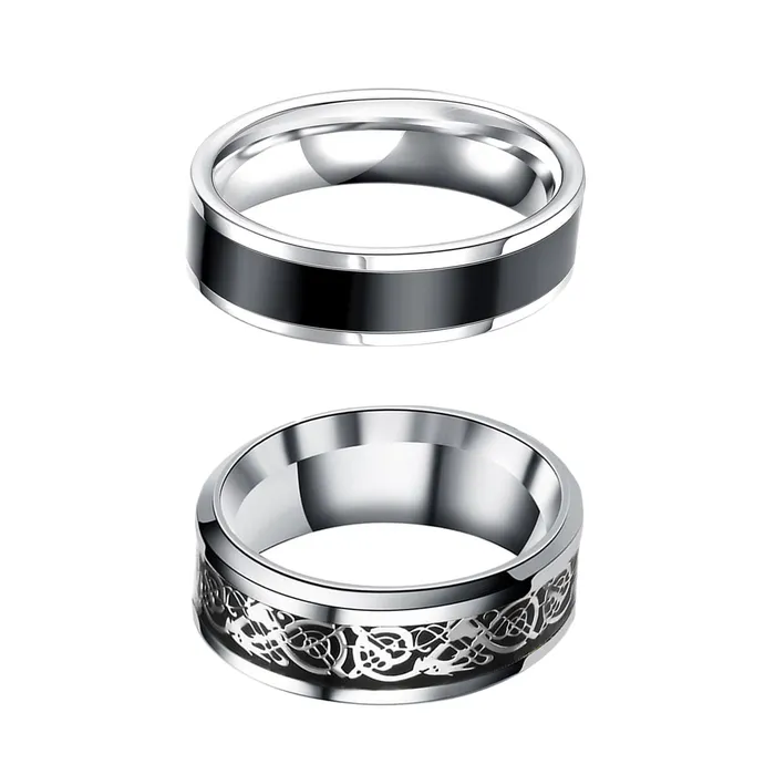 Earrings Yellow Chimes Yellow Chimes Rings for Men 2 Pcs Combo of Dragon Celtic and Noble Band Style Ring for Men and Boys