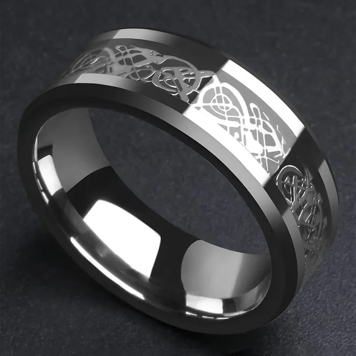 Earrings Yellow Chimes Yellow Chimes Rings for Men 2 Pcs Combo of Dragon Celtic and Noble Band Style Ring for Men and Boys