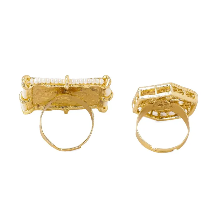 Earrings Yellow Chimes Yellow Chimes Rings for Women 2 Pcs Set of Adjustable Kundan Studded Rings for Women and Girls