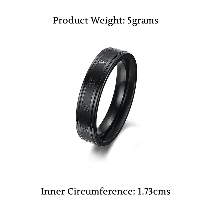 Earrings Yellow Chimes Yellow Chimes Rings for Women Roman Numbers Stainless Steel Band Designed Black Colored Ring for Girls WomenSize US 8