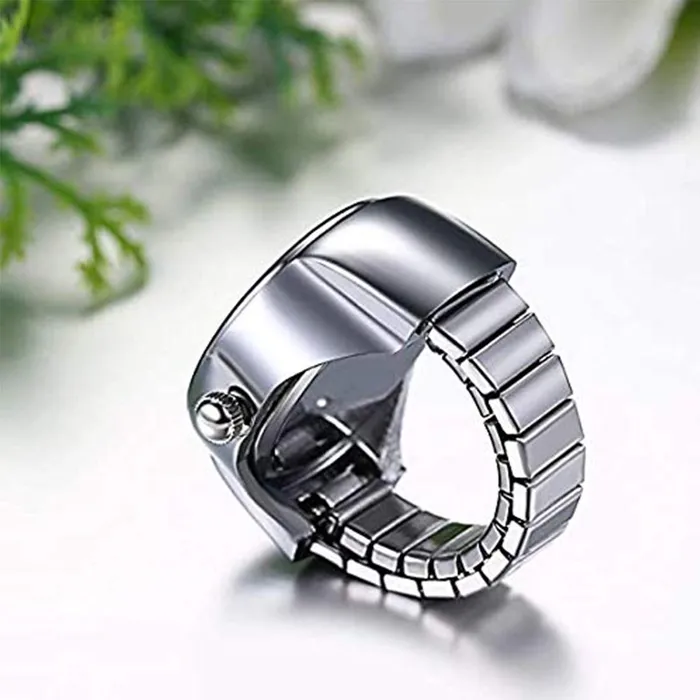 Earrings Yellow Chimes Yellow Chimes Rings for Women Stainless Steel Purple Dial Analog Watch Ring Stretchable Ring Watch for Women and Girls
