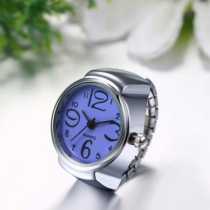 Earrings Yellow Chimes Yellow Chimes Rings for Women Stainless Steel Purple Dial Analog Watch Ring Stretchable Ring Watch for Women and Girls